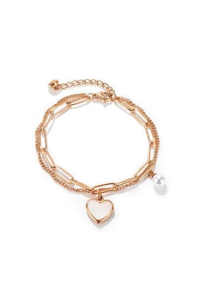 Cerys Heart Pendant and Pearl Charm Bracelet