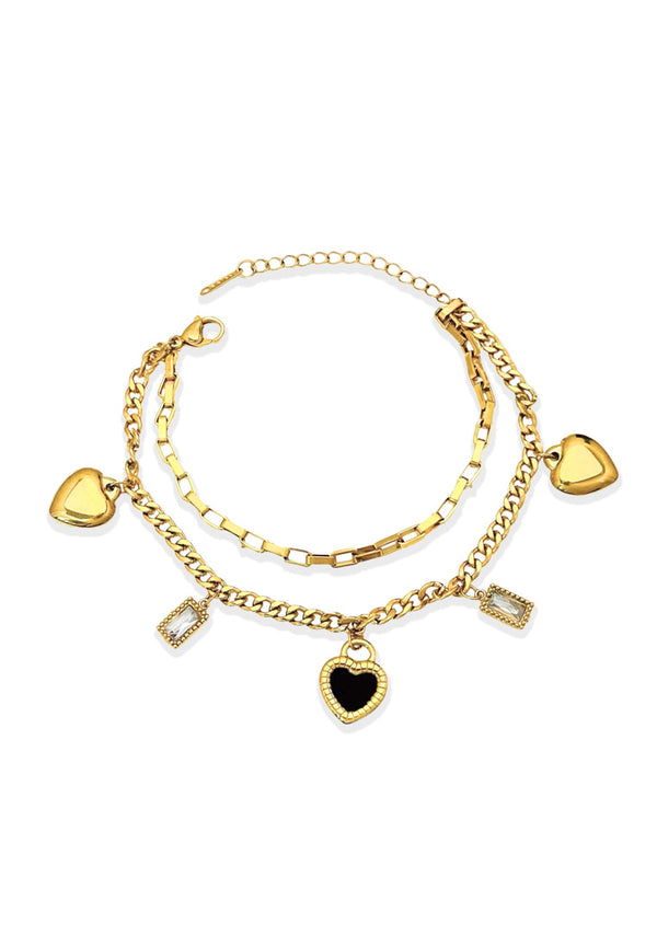 Althea Heart Pendants and Charms Multi-Layered Chain Bracelet in Gold