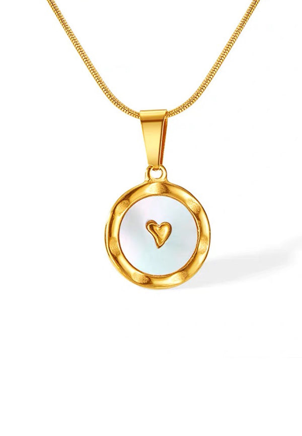 Sanctuary of Love Pendant with Mother Pearl Inlay Chain Necklace in Gold