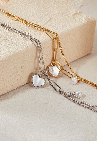 Cerys Heart Pendant and Pearl Charm Bracelet