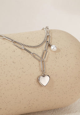 Cerys Heart Pendant and Pearl Charm Bracelet