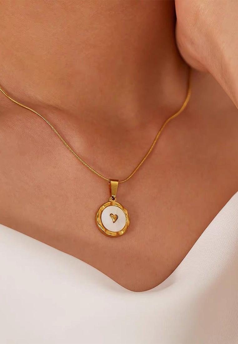 Sanctuary of Love Pendant with Mother Pearl Inlay Chain Necklace in Gold