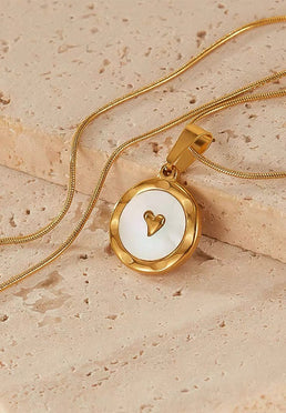 Sanctuary of Love Pendant with Mother Pearl Inlay Chain Necklace in Gold