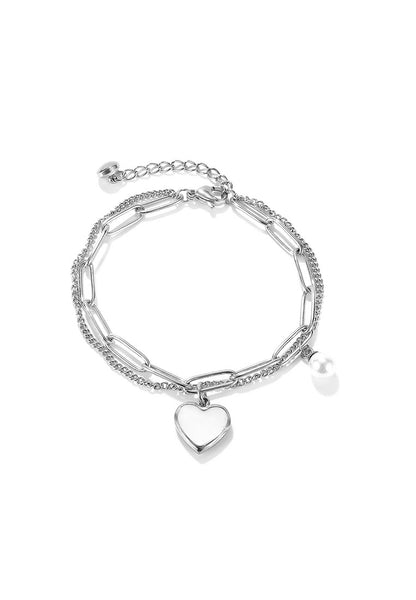 Cerys Heart Pendant and Pearl Charm Bracelet