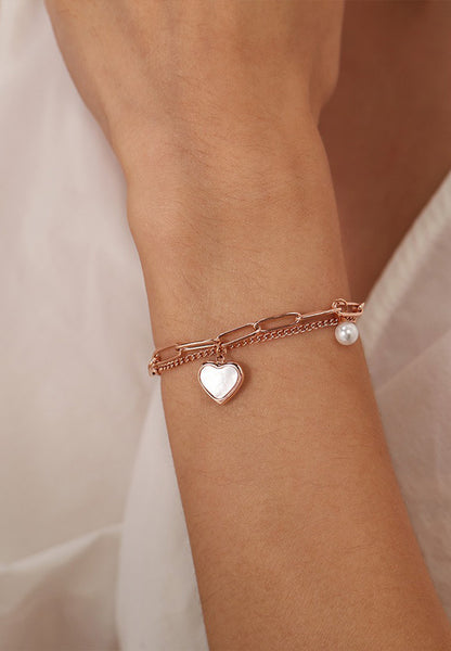 Cerys Heart Pendant and Pearl Charm Bracelet