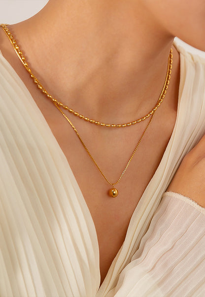 Solana Orb Pendant Multi-Layered Chain Necklace in Gold