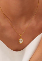 Sanctuary of Love Pendant with Mother Pearl Inlay Chain Necklace in Gold