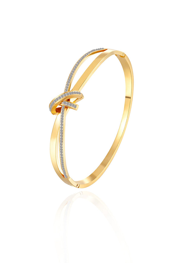 Belle Shimmering Knot Cubic Zirconia Bangle in Gold