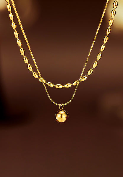 Solana Orb Pendant Multi-Layered Chain Necklace in Gold