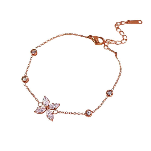 Ixora Flower Zirconia Chain Bracelet in Gold