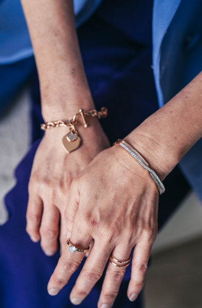 Claudette Mother Pearl with Cubic Zirconia Engravable Bangle