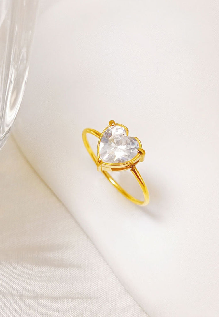 Adara Eternal Love Heart Cubic Zirconia Curve Band Ring in Gold