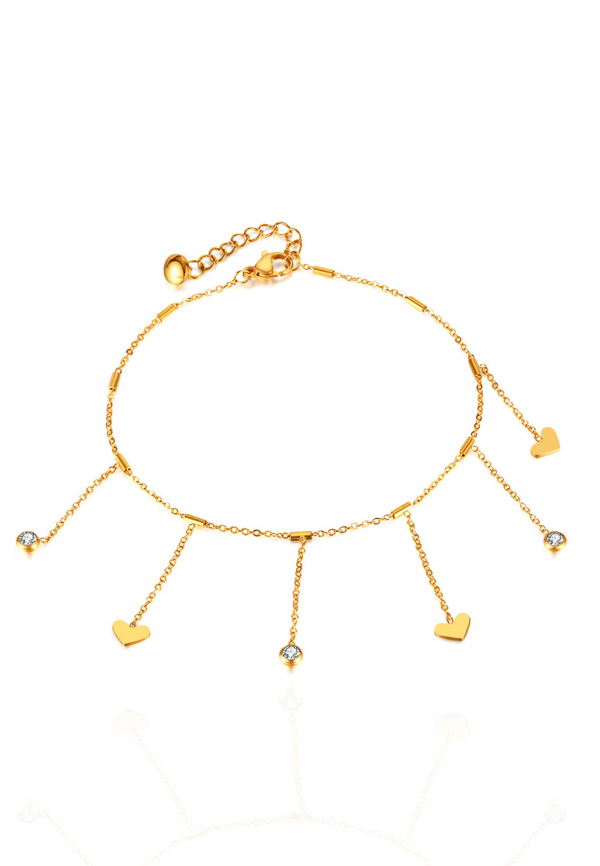 Molly Love Heart & Cubic Zirconia Pendant Chain Anklet in Gold