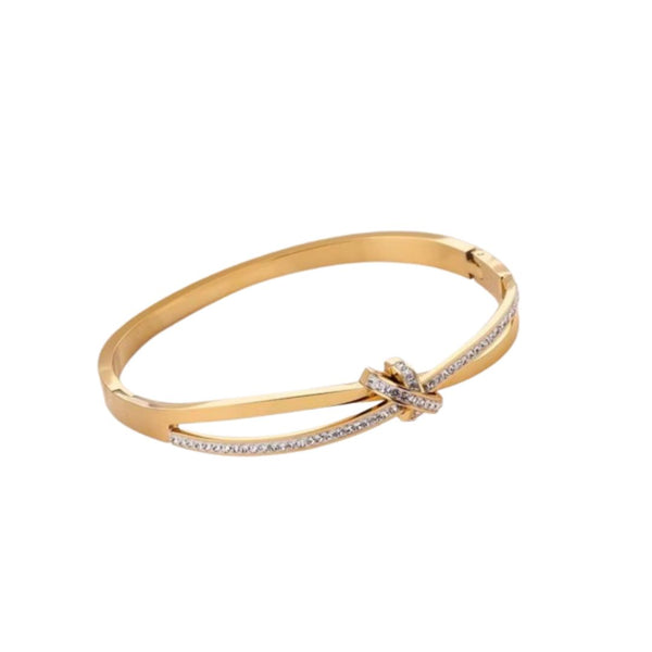 Belle Shimmering Knot Cubic Zirconia Bangle in Gold