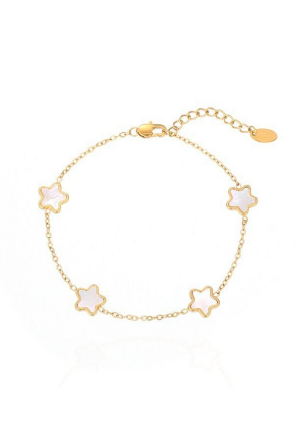 Ava Star Mother of Pearl Pendant Chain Link Bracelet in Gold