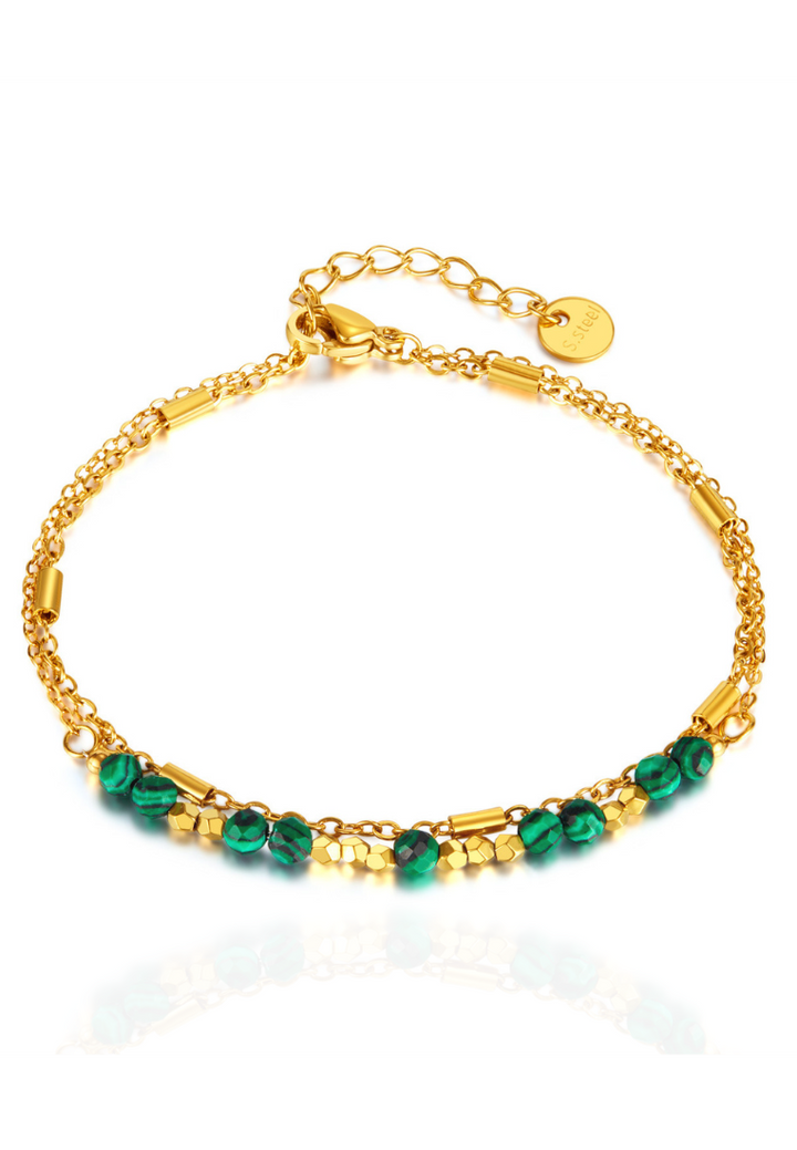 Elodie Green Emerald Pendant with Multi-Layer Chain Link Bracelet in Gold