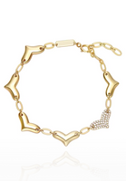 Fluttering Heart Charms Chain Link Bracelet in Gold