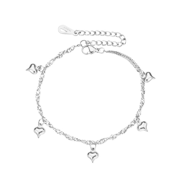 Lova Multi-heart Pendant Chain Bracelet in Silver