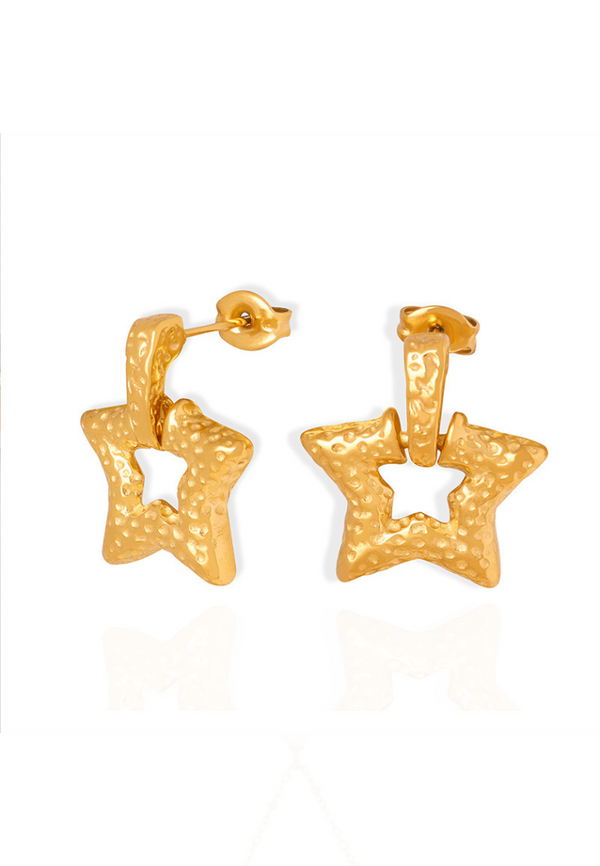 Stellar Lucky Star Stud Drop Earrings in Gold