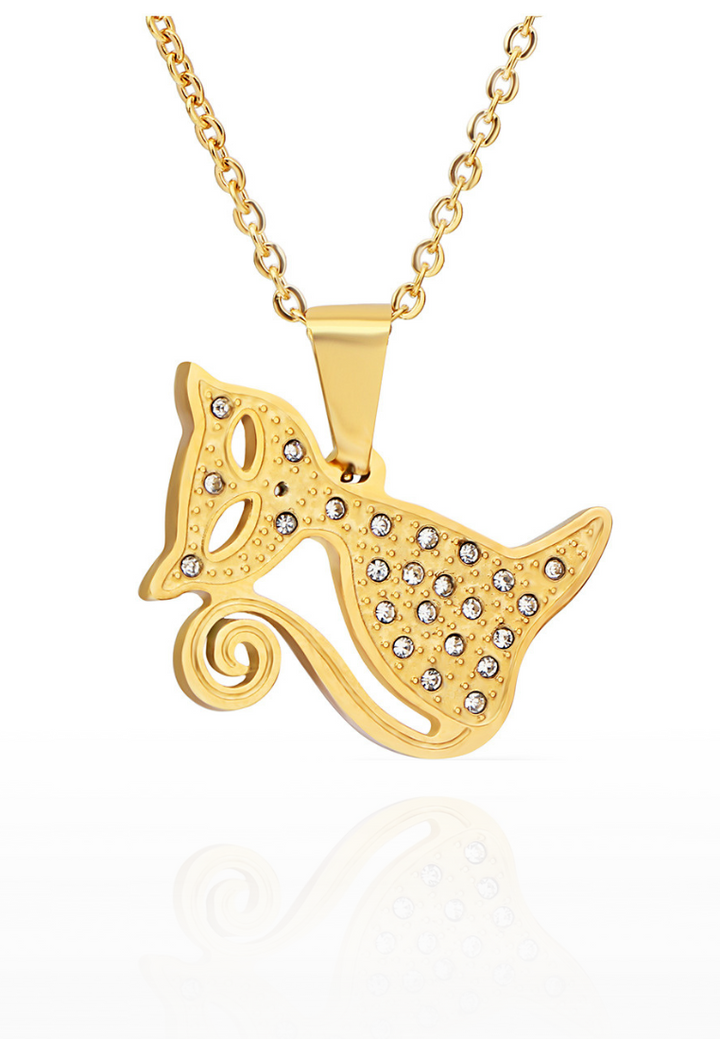 Callie Kitty Cat Pendant with Cubic Zirconia Chain Necklace