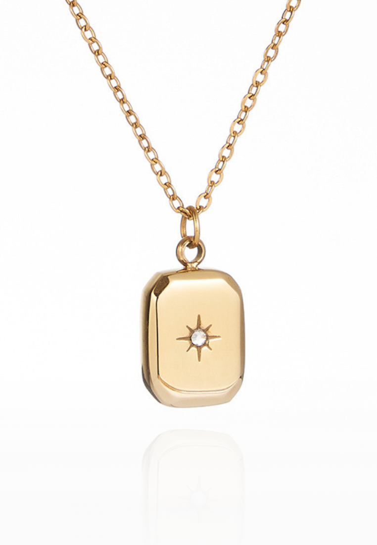 Eolia Rectangle with Cubic Zirconia Pendant Chain Necklace in Gold