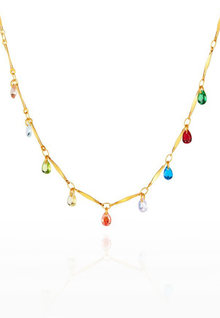 Joie with Colorful Cubic Zirconia Pendant Chain Necklace in Gold