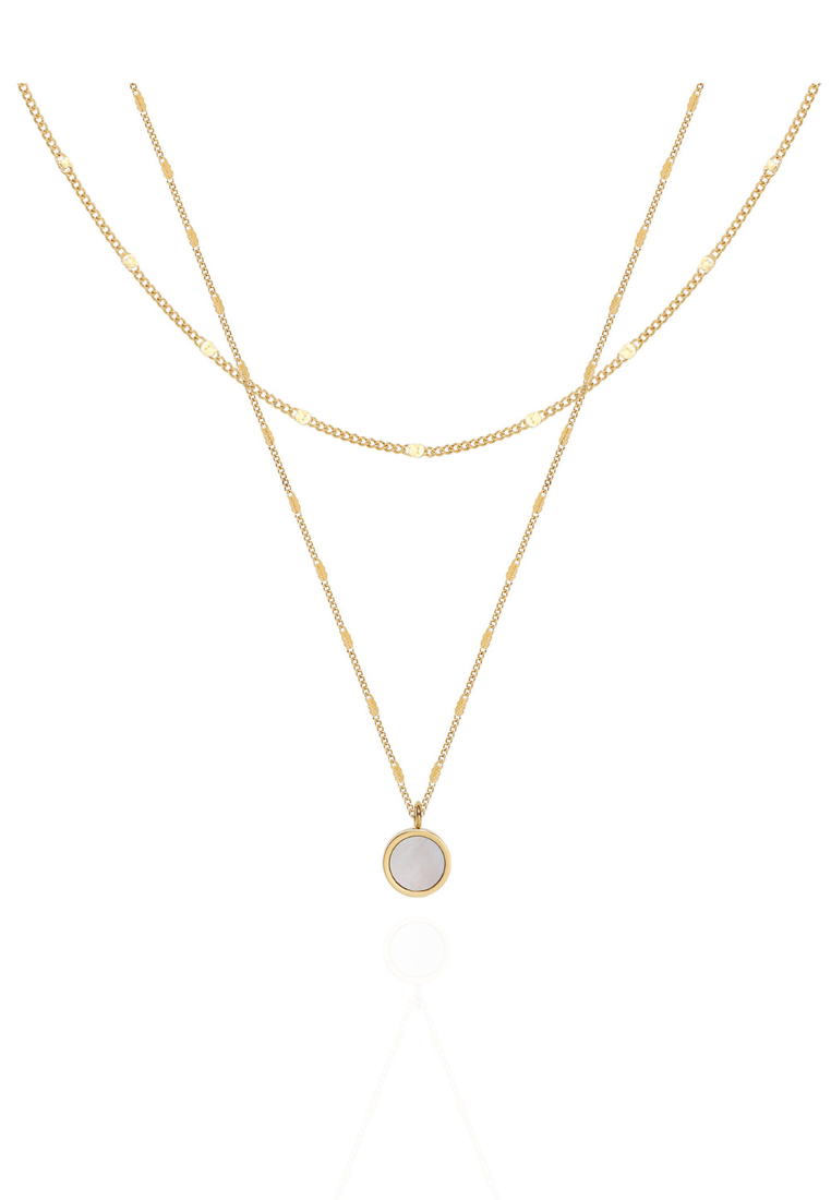 Madeline Double Side Pendant with White Mother Pearl and Black Ceramic Inlay in Multi-Layer Gold Chain Necklace
