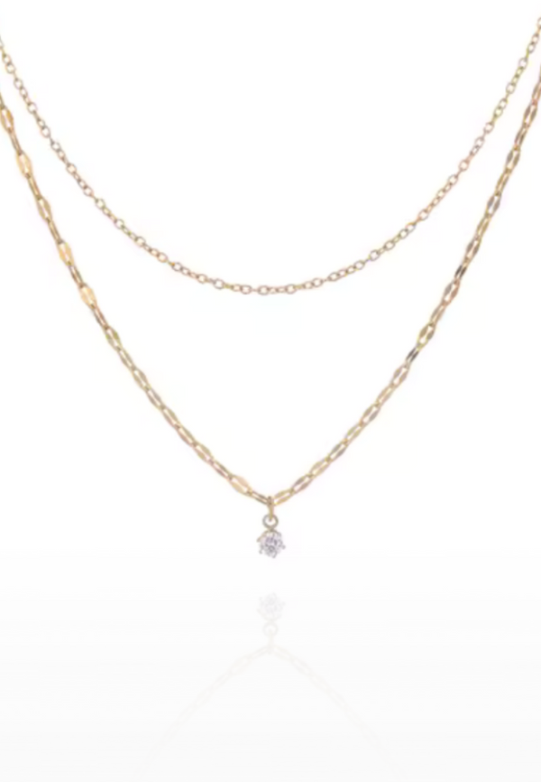 Renala Hexagon Pendant Double Layer Chain Necklace in Gold