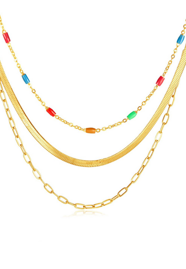 Zelda Colorful Pendant Multi-Layer Chain Necklace in Gold