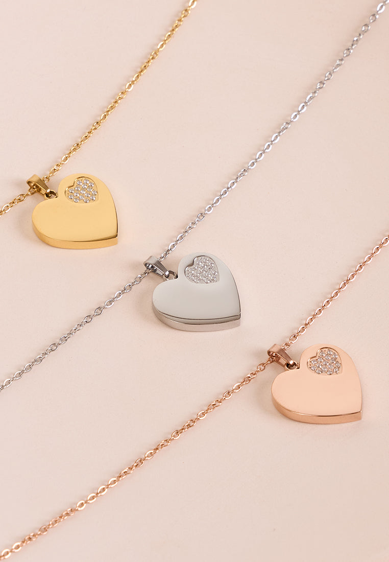 True Devotion Heart Pendant with Cubic Zirconia Charm Necklace