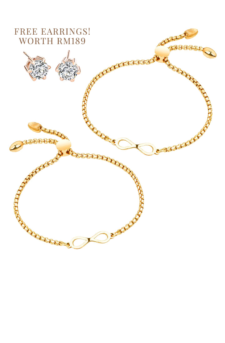 Infinity Adjustable Chain Bracelet Bundle Set (Free Elsie Earrings!)