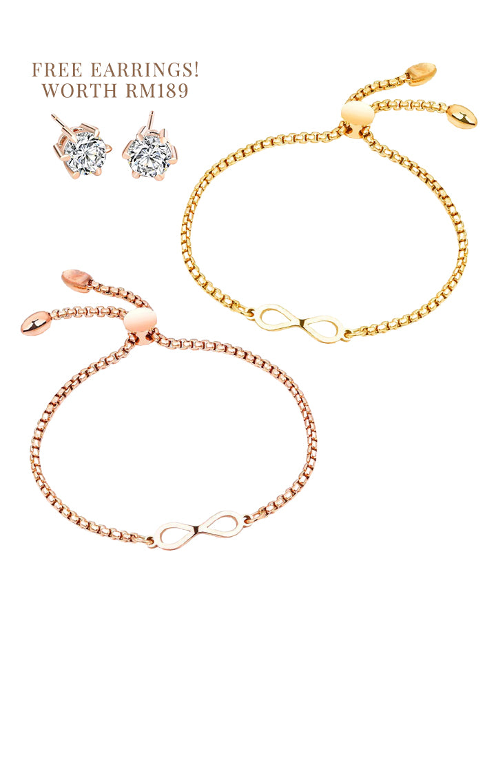 Infinity Adjustable Chain Bracelet Bundle Set (Free Elsie Earrings!)