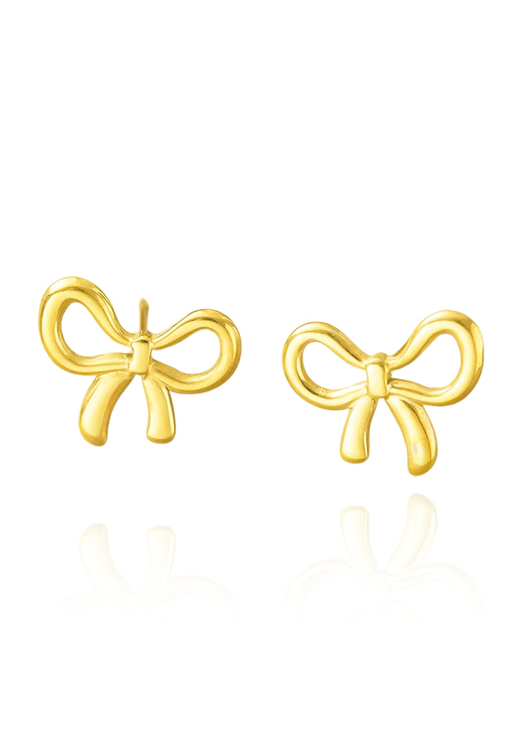 Chloe Ribbon Pendant Stud Earrings in Gold