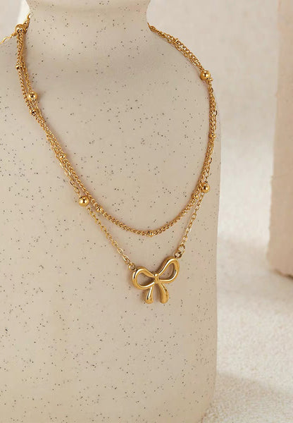 Chloe Ribbon Pendant on Dual Beads Chain Anklet in Gold