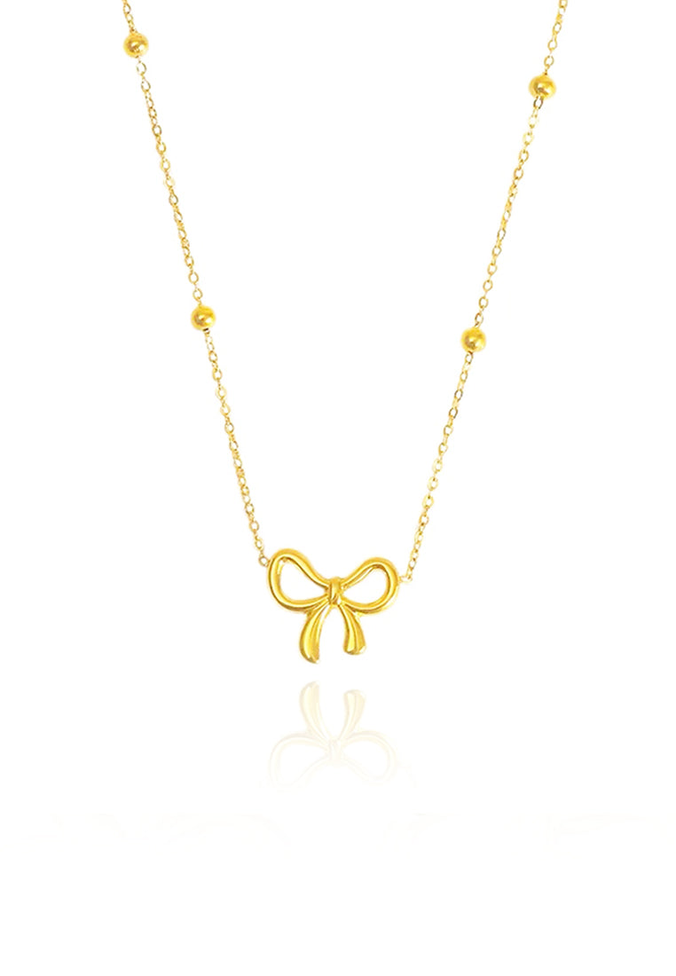 Chloe Ribbon Pendant on Beads Chain Necklace in Gold