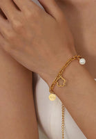 Rhea Flower and Pearl Charms Chain Bracelet in Gold