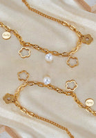 Rhea Flower and Pearl Charms Chain Bracelet in Gold