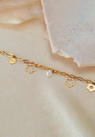 Rhea Flower and Pearl Charms Chain Bracelet in Gold