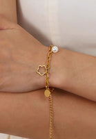 Rhea Flower and Pearl Charms Chain Bracelet in Gold