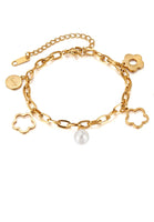 Rhea Flower and Pearl Charms Chain Bracelet in Gold