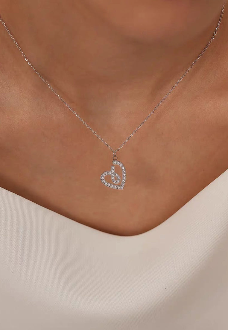 Embrace Cubic Zirconia Heart Pendant Chain Necklace