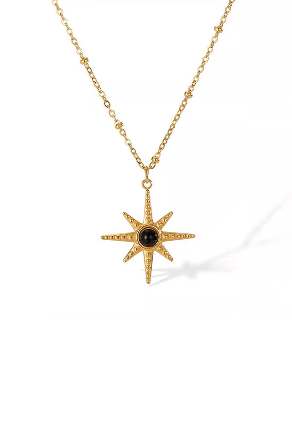 Midnight Star Pendant Beaded Chain Necklace in Gold