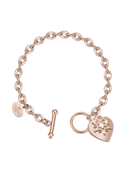 La Devotion CZ Heart Tag Pendant Toggle Clasp Bracelet