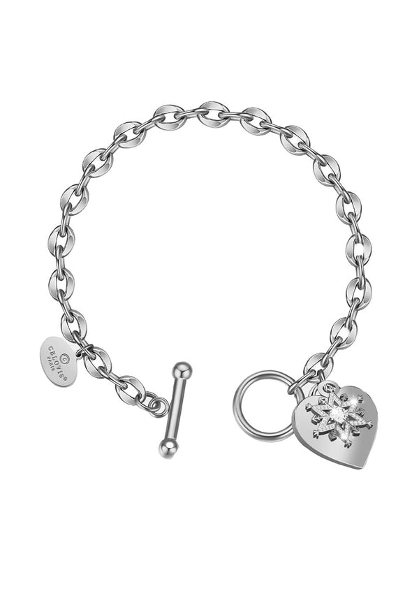 La Devotion CZ Snow Flake Pendant Toggle Clasp Bracelet