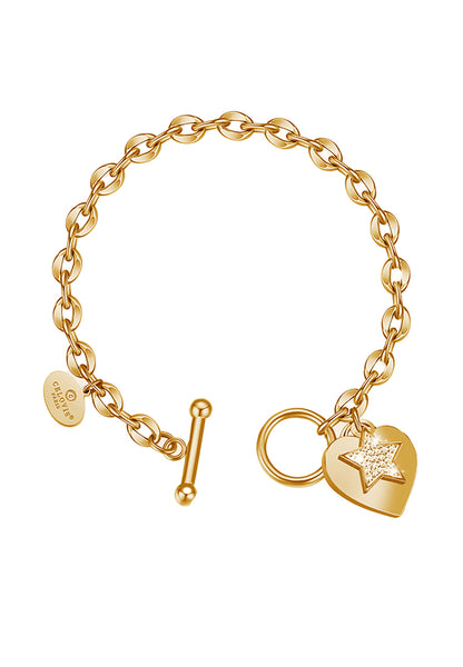 La Devotion CZ Heart Tag Pendant Toggle Clasp Bracelet