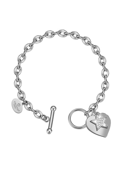 La Devotion CZ Heart Tag Pendant Toggle Clasp Bracelet