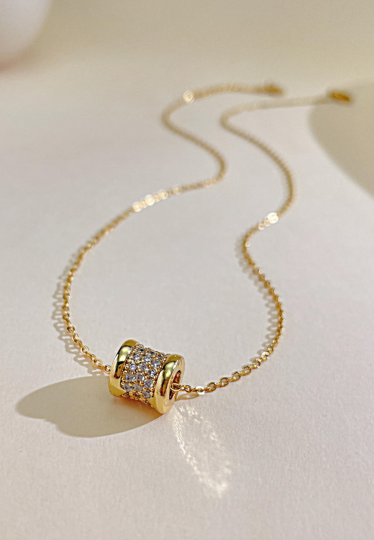 Lumina Zirconia White Barrel Pendant in Gold Chain Necklace