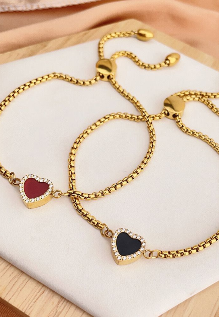 Gilded Love Pendant Adjustable Bracelet in Gold