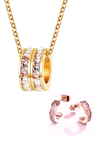 Eloise Zirconia Twin Rings Necklace with Baily White Earrings Set