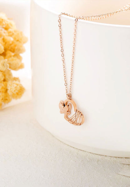 Celovis Jewellery McQueen Butterfly with Hollow Entwined Heart Necklace in Rose Gold